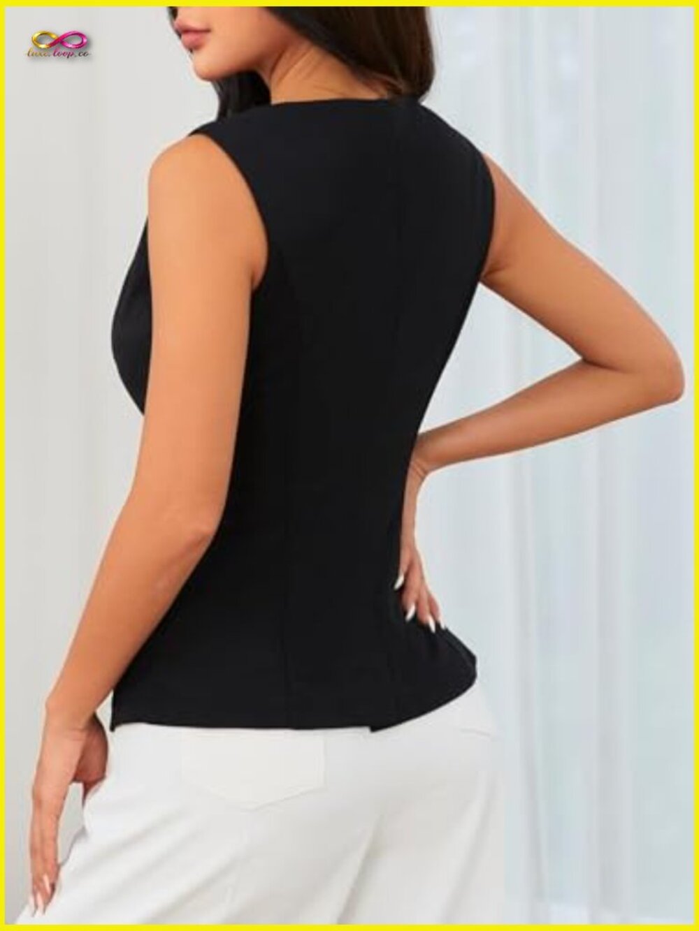 Sleeveless Blazer Vest Chic Minimal Business Formal Button Down Suit Top - Picture 2 of 6